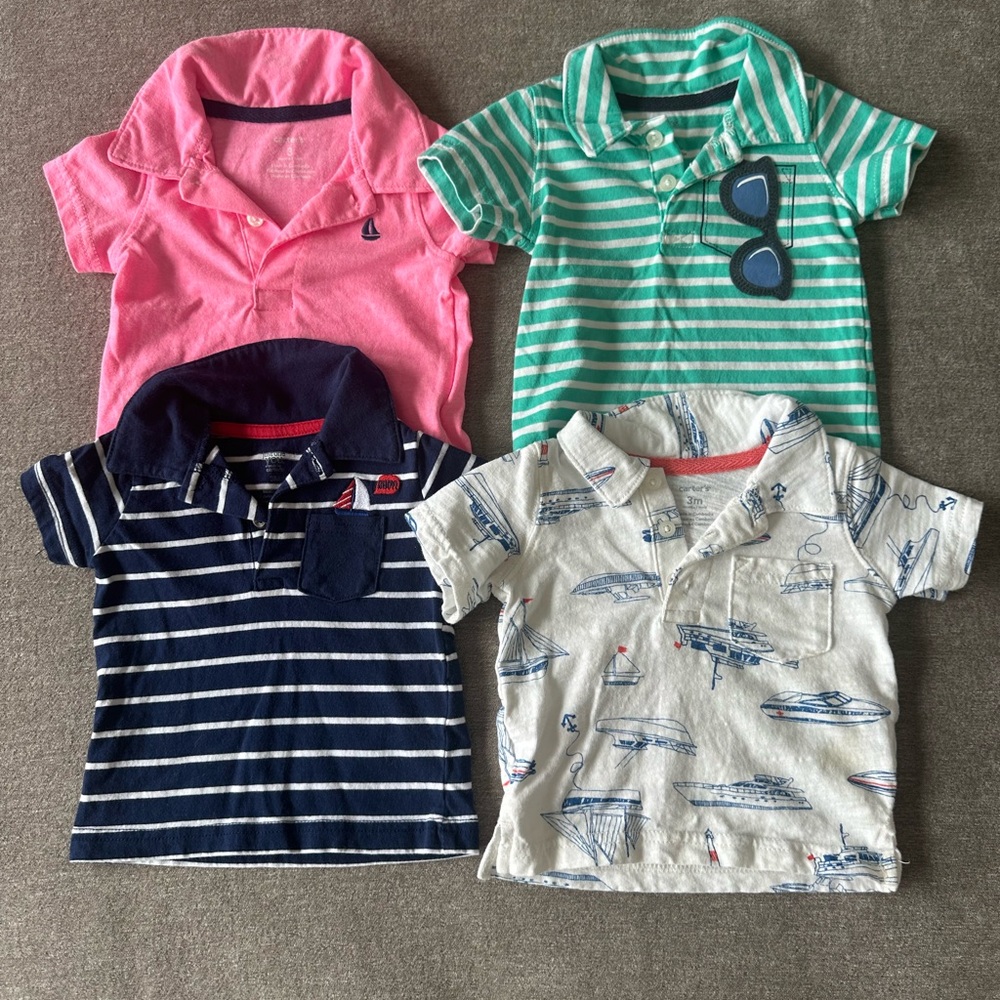 Kids Striped Polo Shirt Set - Pink, Green, Navy, White